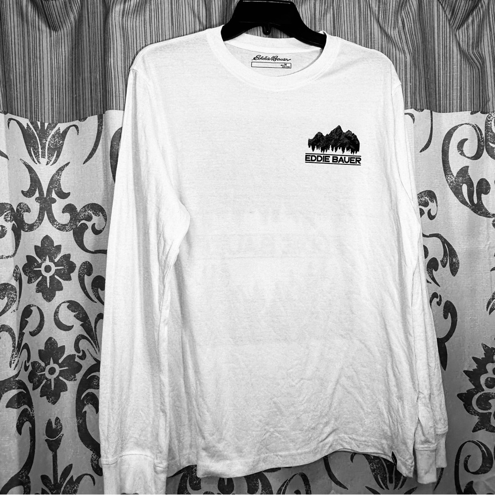 EUC Eddie Bauer Men's White Outdoor Graphic Long Sleeve Tee‎ Size M